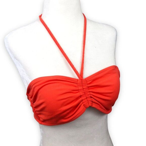 Parker Ruched Bandeau Bikini Top in Tangerine - Picture 3 of 9